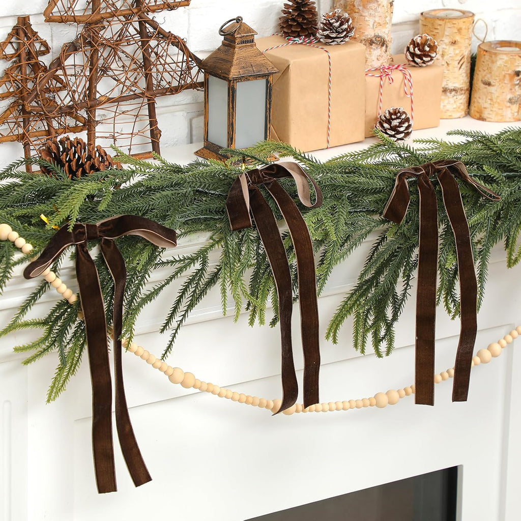 Skiennix Velvet Bows - 24 Pcs Vintage Ribbon Bows for Christmas Tree & Crafts | Chocolate Brown, 9 x 13 Inch