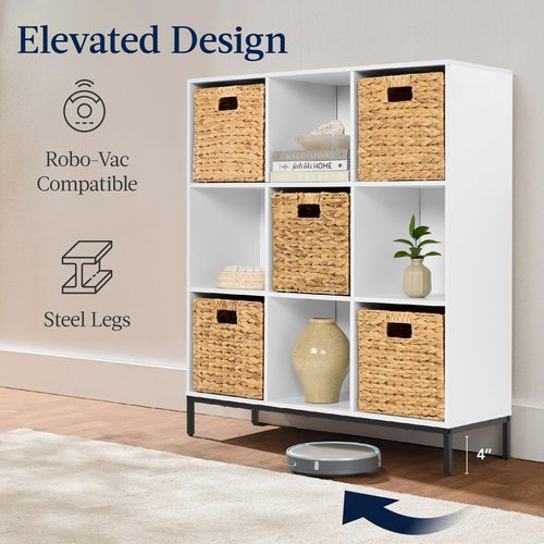 Best Choice Products 9-Cube Bookshelf, 3-Tier Wood Storage Bookcase W/Legs, 11in Shelf Opening, Cube Organizer, Living Room, Office, Nursery - White