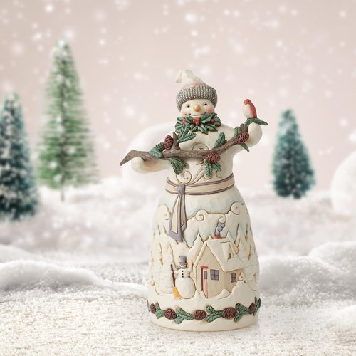 Enesco Jim Shore Heartwood Creek White Woodland Snowman with Pine Garland Figurine- Resin Hand Painted Crafted Collectible Decorative Figurines Christmas Home Decor Sculpture Statue Gift, 9.2 Inch