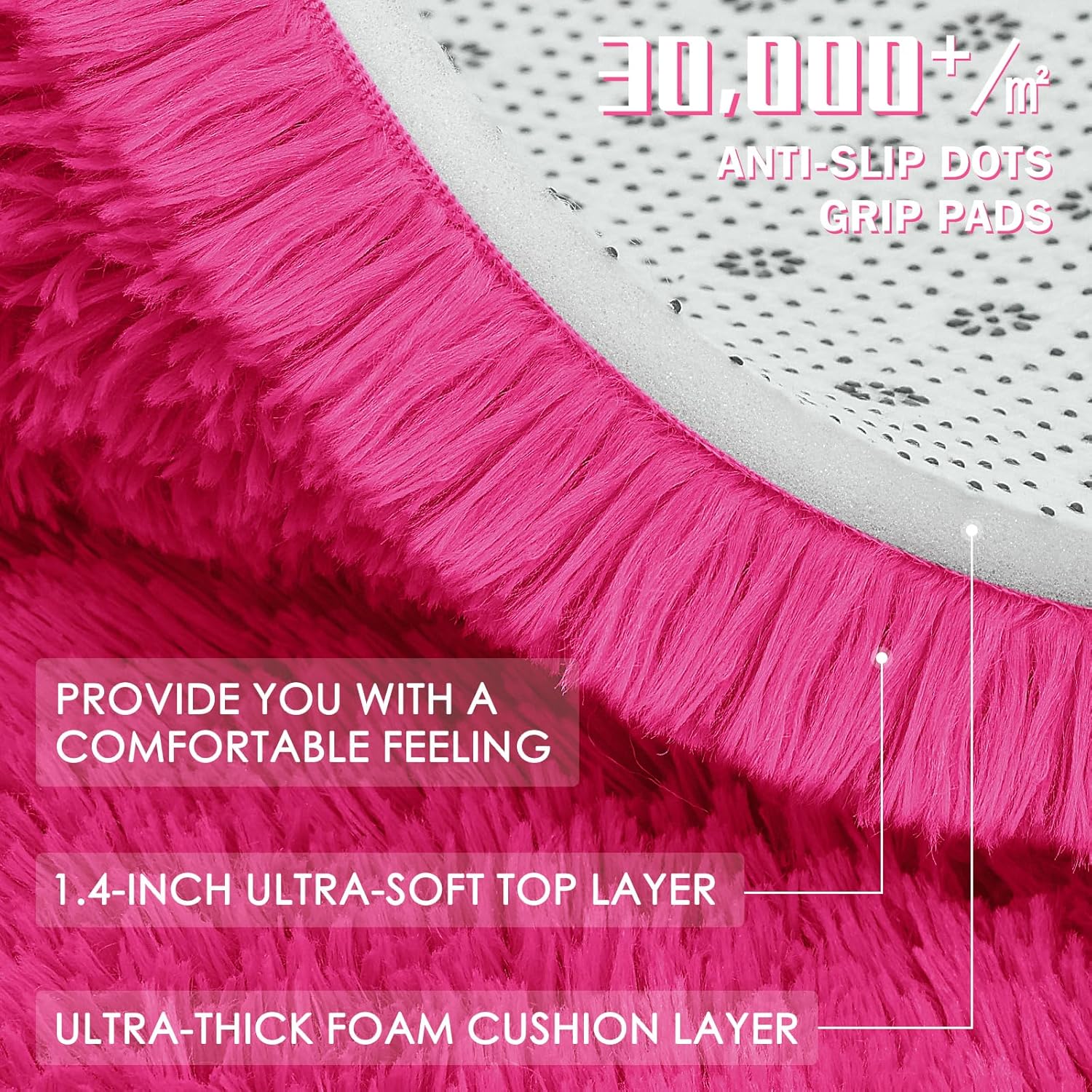 OLANLY Hot Pink Round Rug - Soft, Fluffy Shaggy Carpet | 2 ft Machine Washable Area Rug for Bedroom & Nursery Decor