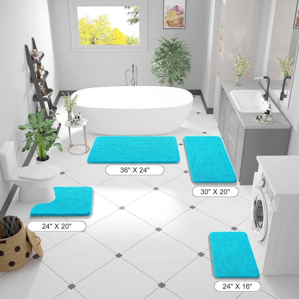 OLANLY Small Bathroom Rugs - Extra Soft Chenille Bath Mats | Quick Dry, Machine Washable, Aqua Sky 24x16