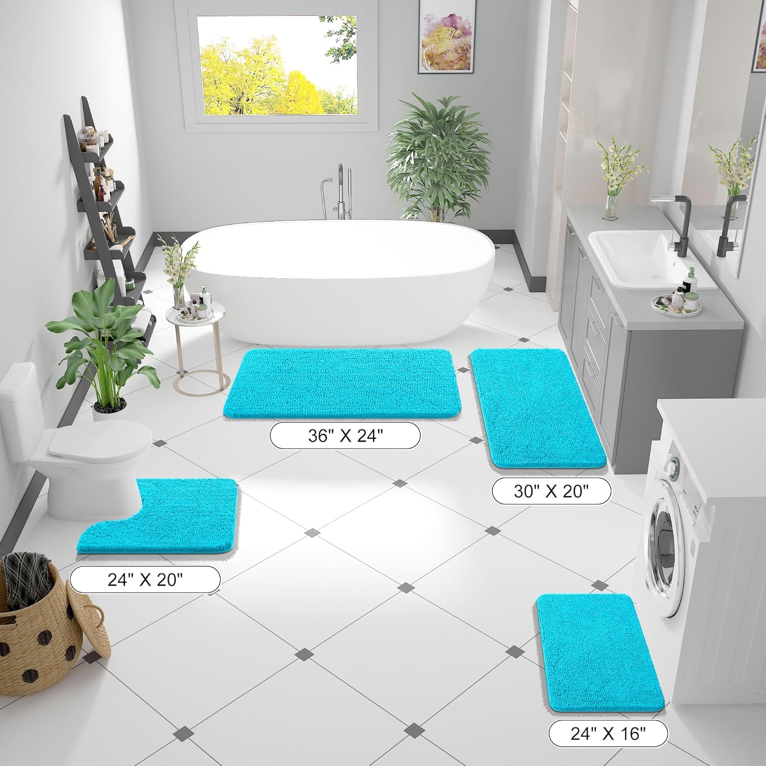 OLANLY Small Bathroom Rugs - Extra Soft Chenille Bath Mats | Quick Dry, Machine Washable, Aqua Sky 24x16
