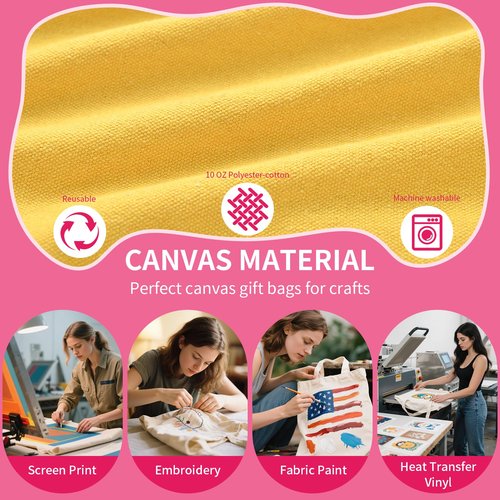 KIDJFGG 12 Pack Small Canvas Tote Bags, Mini Tote Bags Bulk for Women, DIY Blank Reusable Cute Sublimation Totes Bag with Handles & D Ring for Grocery, Valentine's Day, Wedding Gifts (Multicolour)