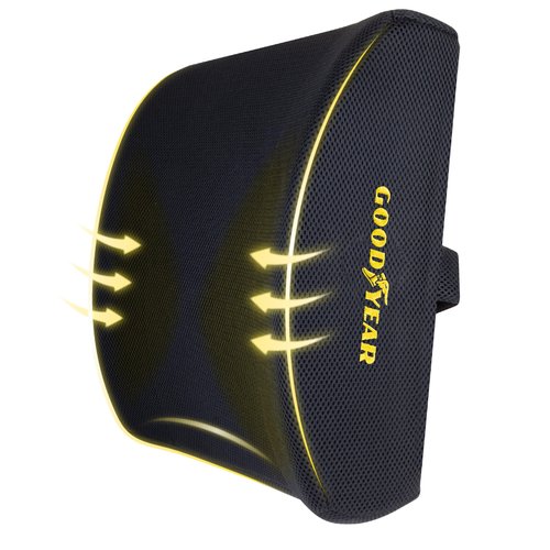 Goodyear Ergonomic Lumbar Support Pillow for Office Chair, Gaming Chair, or Car, Memory Foam Cushion with Ventilated Mesh and Adjustable Strap for Long Lasting Comfort