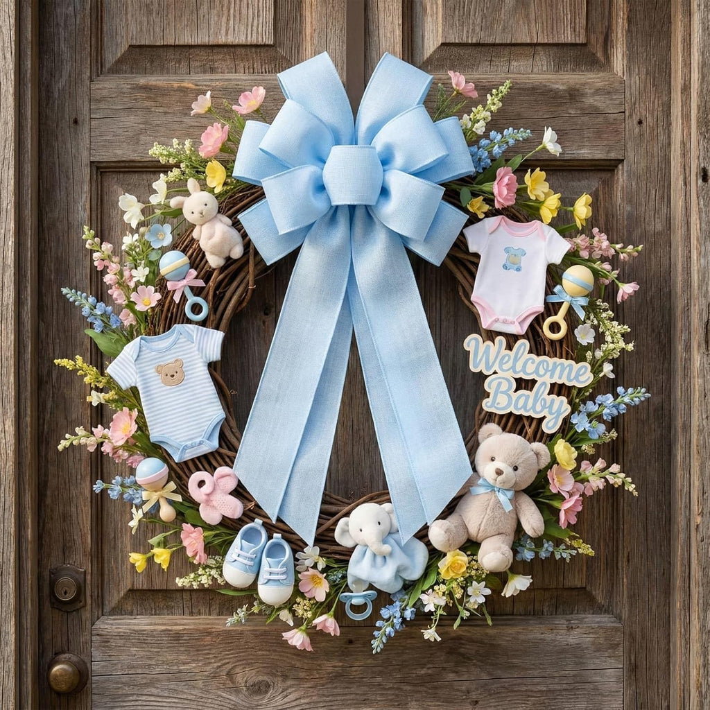 Regine Switzerland Baby Blue Large Bow - 11x21 Inch Wired Ribbon for Wreaths & Spring Decor