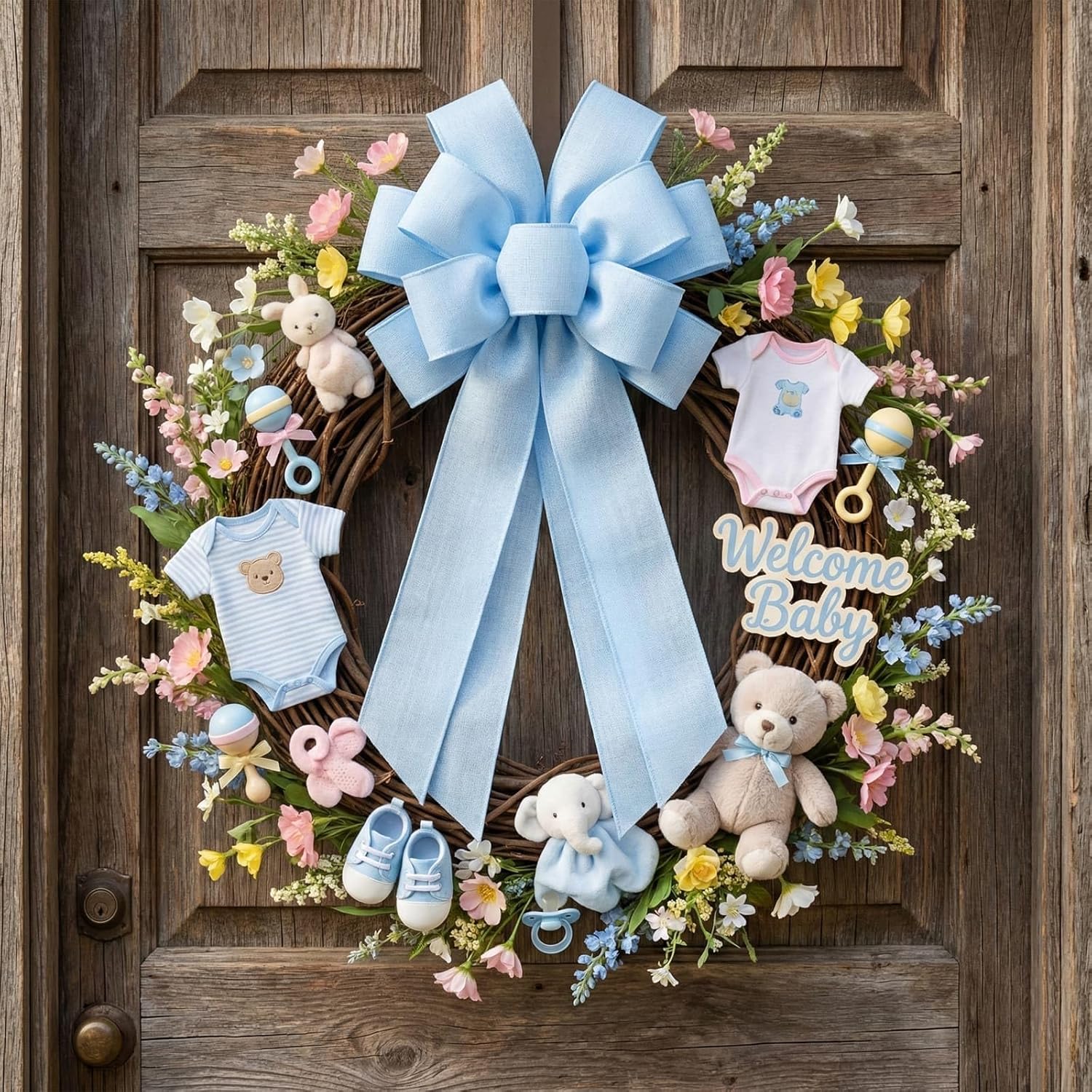 Regine Switzerland Baby Blue Large Bow - 11x21 Inch Wired Ribbon for Wreaths & Spring Decor