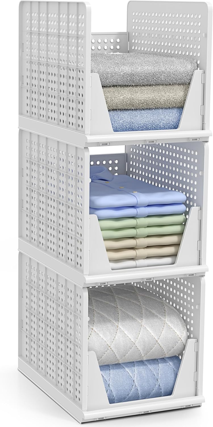 Sorbus Stackable Shelf Organizer Baskets - Versatile Plastic Storage Bins for Closet, Pantry & Bathroom Organization