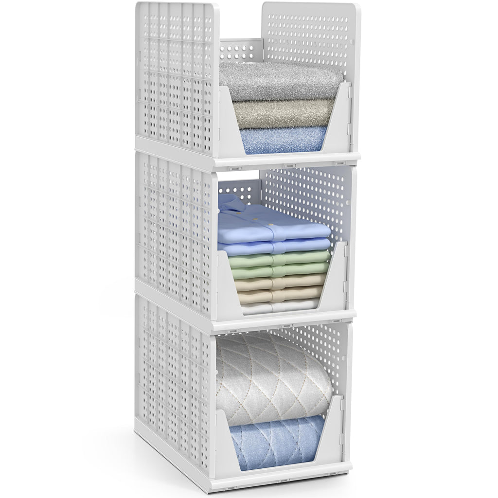 Sorbus Stackable Shelf Organizer Baskets – Plastic Closet Organizer for Clothes, Pantry, Bathroom, Kitchen & Garage – Open Front Storage Bins for Cabinets, Countertops & Under Shelf Organization