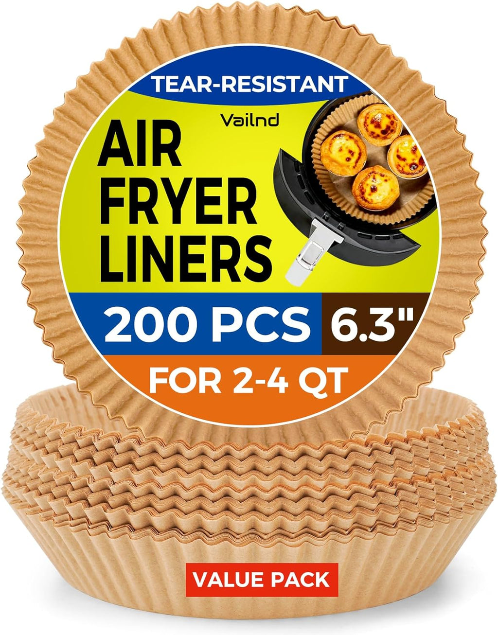 Vailnd Disposable Air Fryer Liners - 200 PCS Non-Stick 6.3" Baking Paper for Ninja AF101 & 2-4 QT Baskets