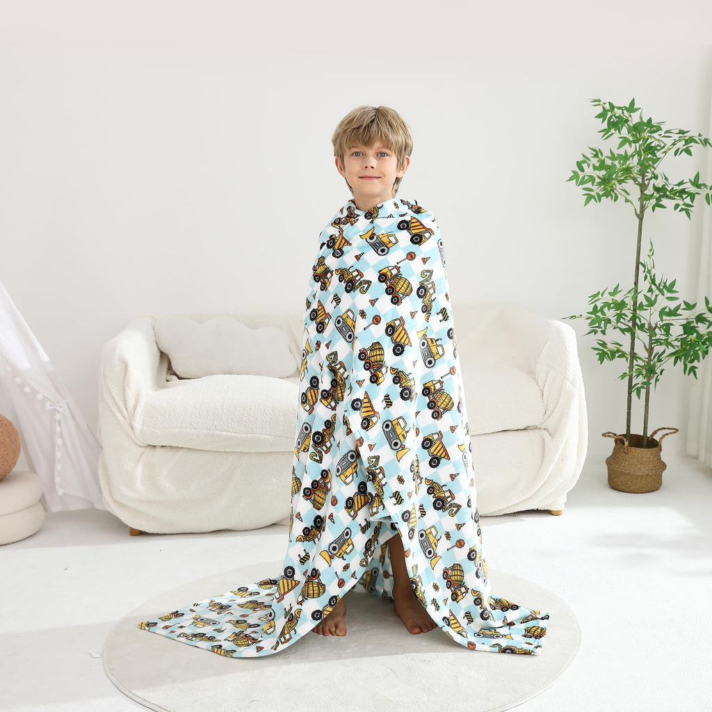 Softan Kids Throw Blanket for Girls & Boys, Warm Soft Toddler Flannel Blankets for Sofa Couch Bed， Cozy Fuzzy Plush Flannel Kids Throw Blanket for Daycare & School - Excavator 50x60 inches