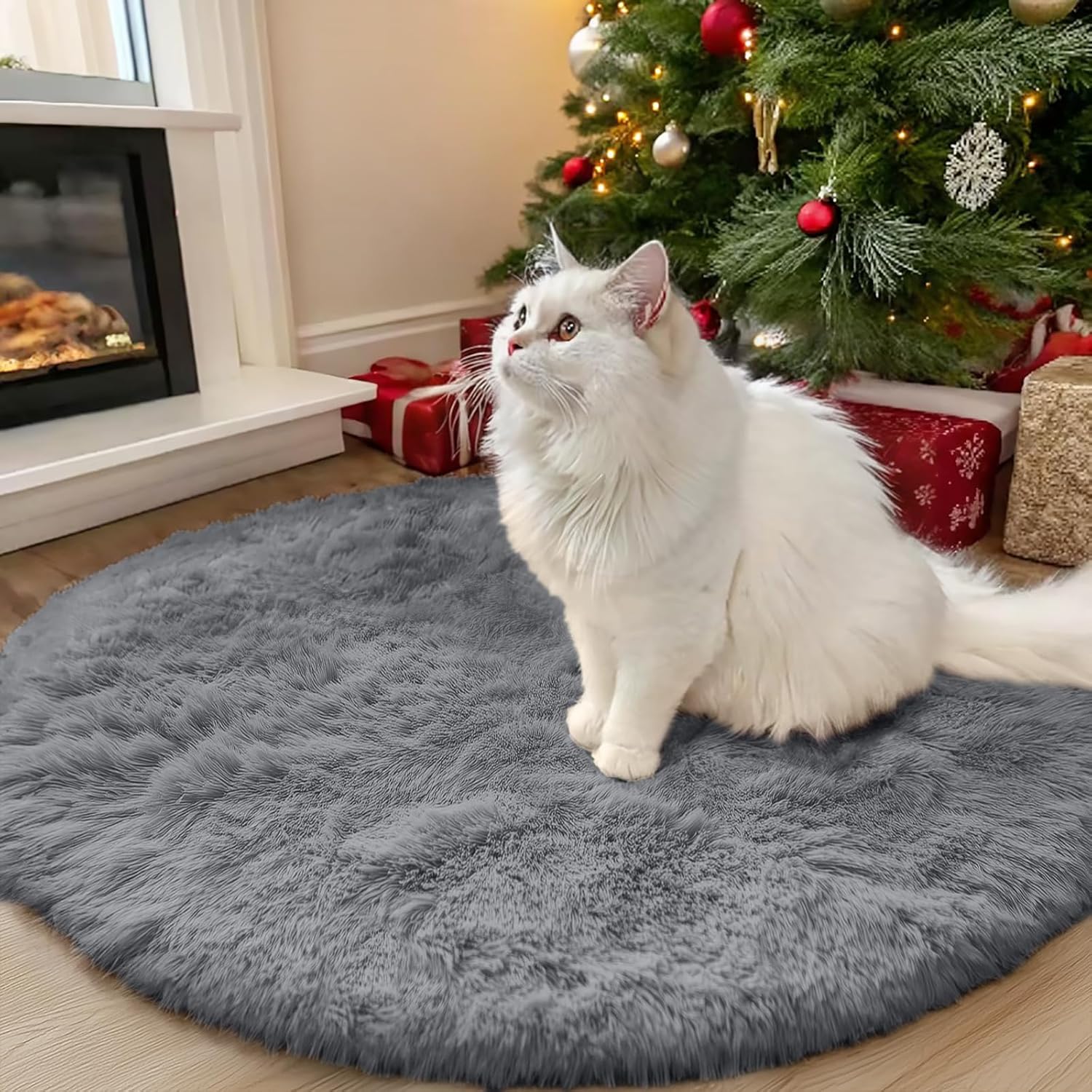 OLANLY Round Light Grey Area Rug - Soft & Fluffy 3 ft Machine Washable Carpet for Bedrooms & Nurseries