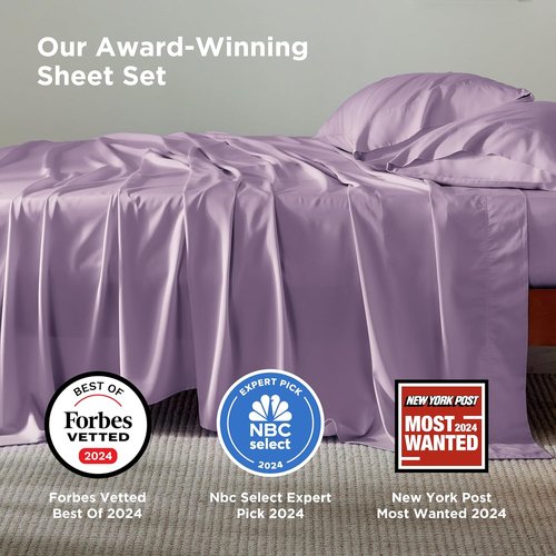 Bedsure Cooling California King Sheet Set - Breathable Rayon from Bamboo, Soft & Silky, Deep Pocket, Lilac