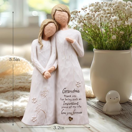 AUMELO Grandma Birthday Gifts from Granddaughter, Great Grandma Gifts for Birthday Christmas Mothers Day, Grandmother Granddaughter Embrace Hand-Painted Resin Figurine