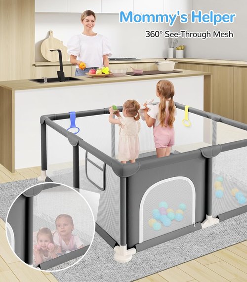 Dripex Baby Playpen - 47"x47" Safe Indoor & Outdoor Play Yard with Soft Mesh & Easy Setup - Grey