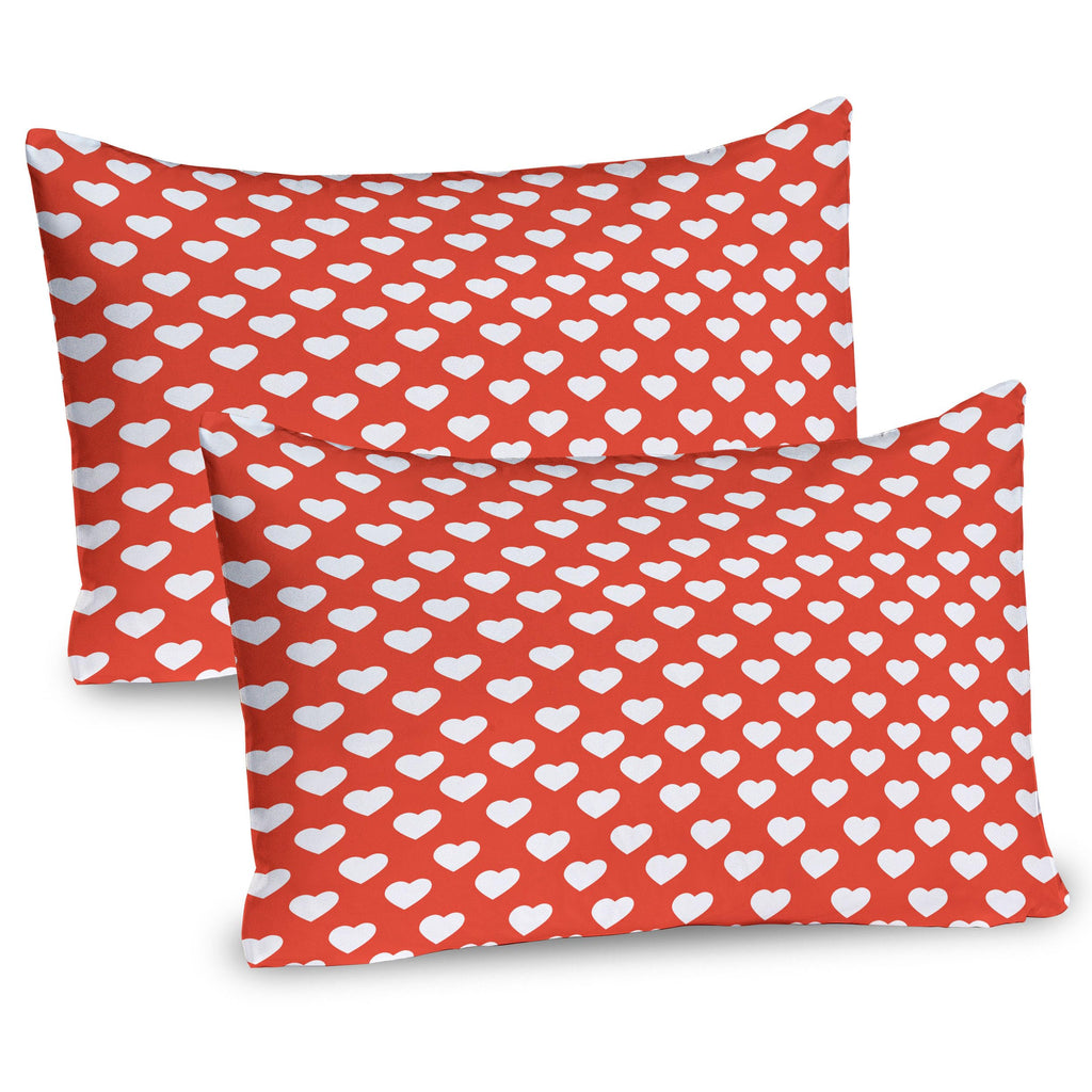 Ambesonne Valentine's Day Pillow Sham Set of 2, White Hearts on Vibrant Background Love Pattern for Romantic Couples, Quality Microfiber Bedding Item for All Seasons, 26" x 20", White Vermilion