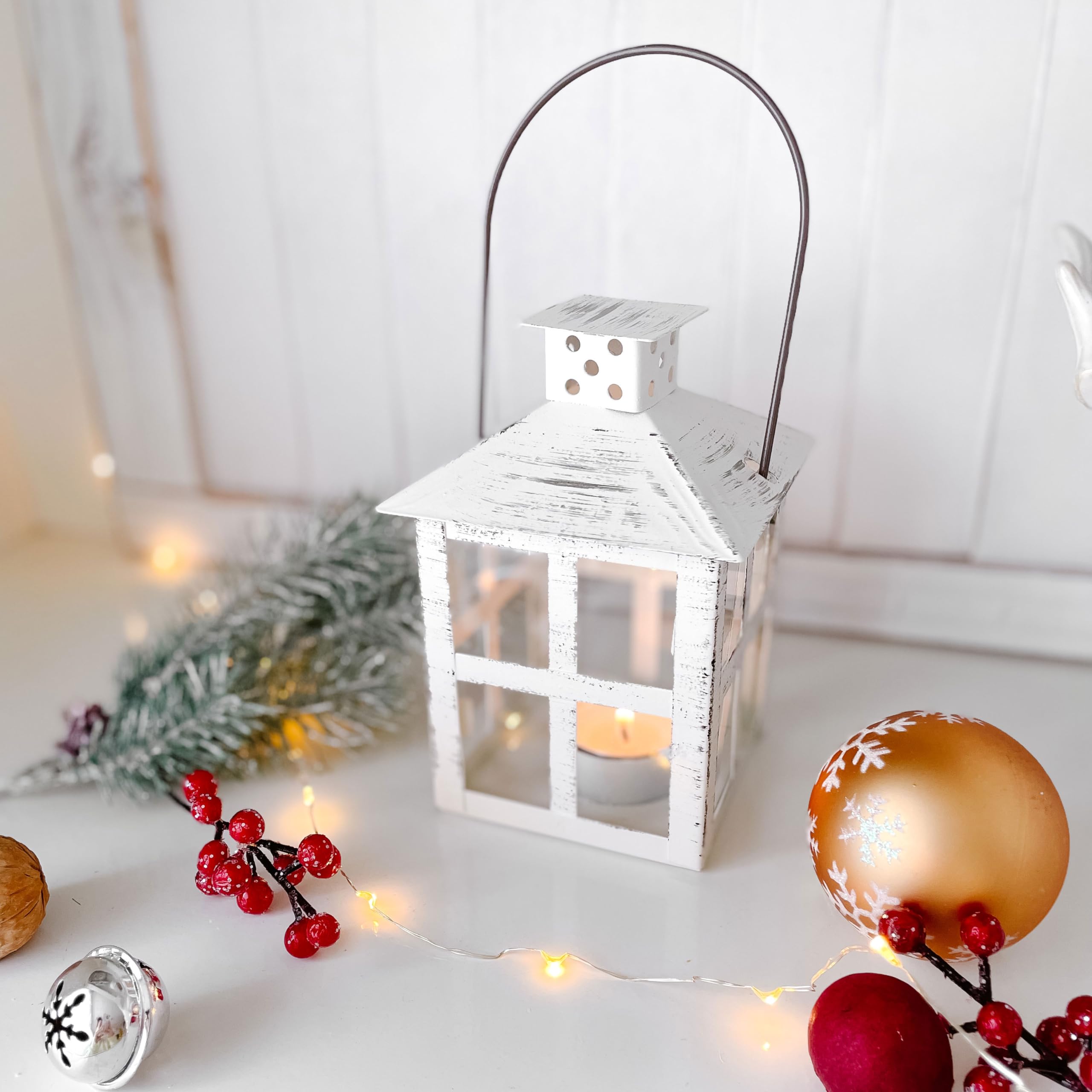 Kate Aspen Set of 6 White Vintage Distressed Rustic Candle Holder Decorative Lantern (6 Inch), Wedding Decoration, Centerpiece, Farmhouse Decor, Shelf Decor