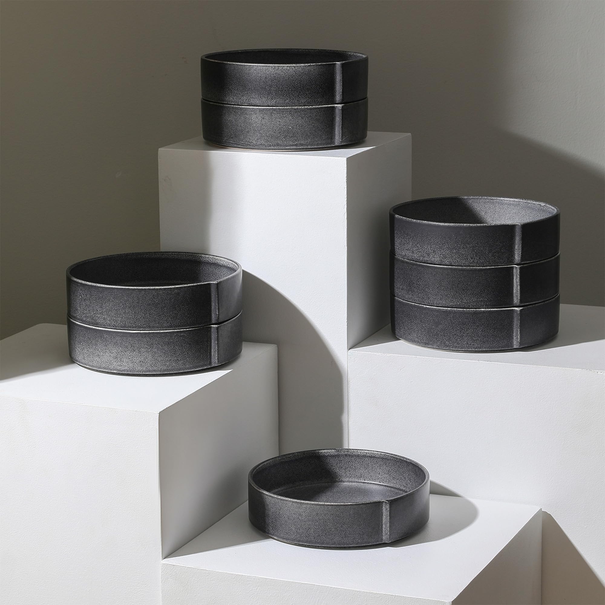 Stone Lain Bao 8-Piece Pasta Bowl Set Stoneware, Charcoal