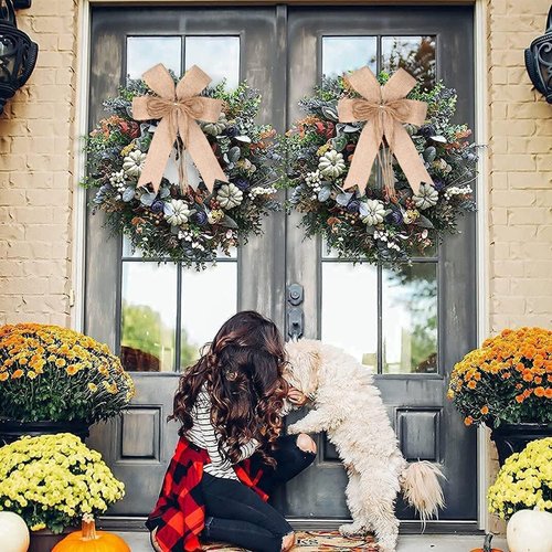Hongsome Burlap Jute Rope Bows - Rustic Farmhouse Decor for Wreaths & Gift Wrapping | 2 Pack