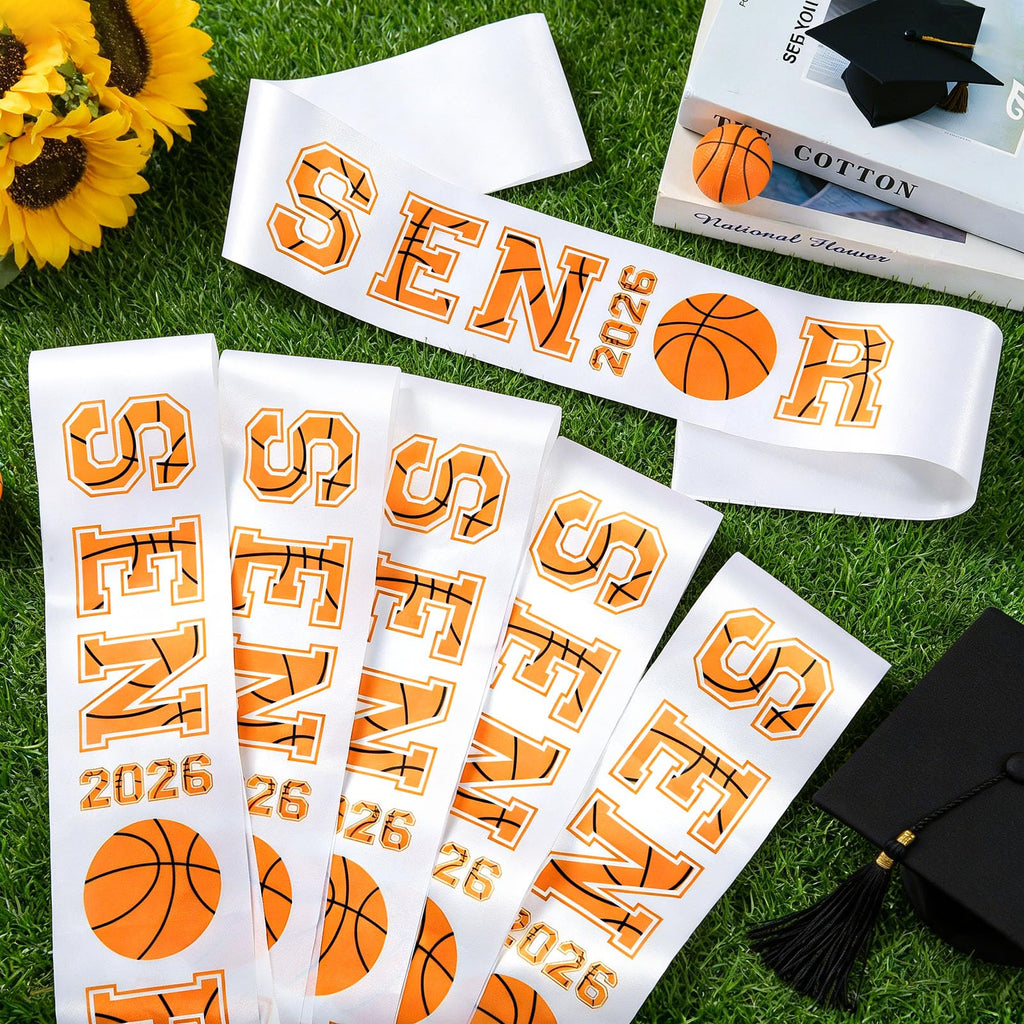 10Pcs White Senior 2026 Satin Sashes Basketball Class of 2026 Celebrations Sash Senior Cheer Sashes with Sport Letters for Basketball Competition Party Cheerleader Celebration Graduation Supplies
