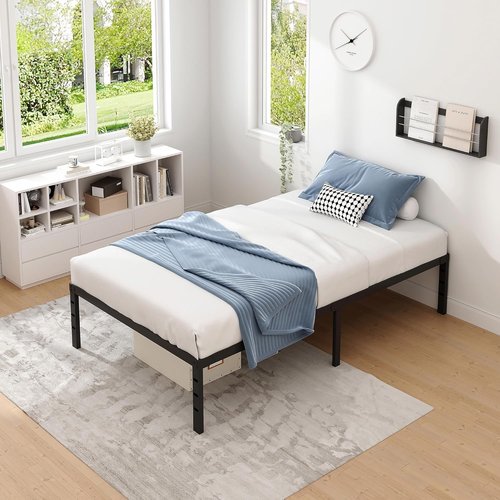 Jeton Metal Bed Frame - Twin Size with Storage Space | Heavy Duty, Easy Assembly, No Box Spring Needed - Black, 12 Inch