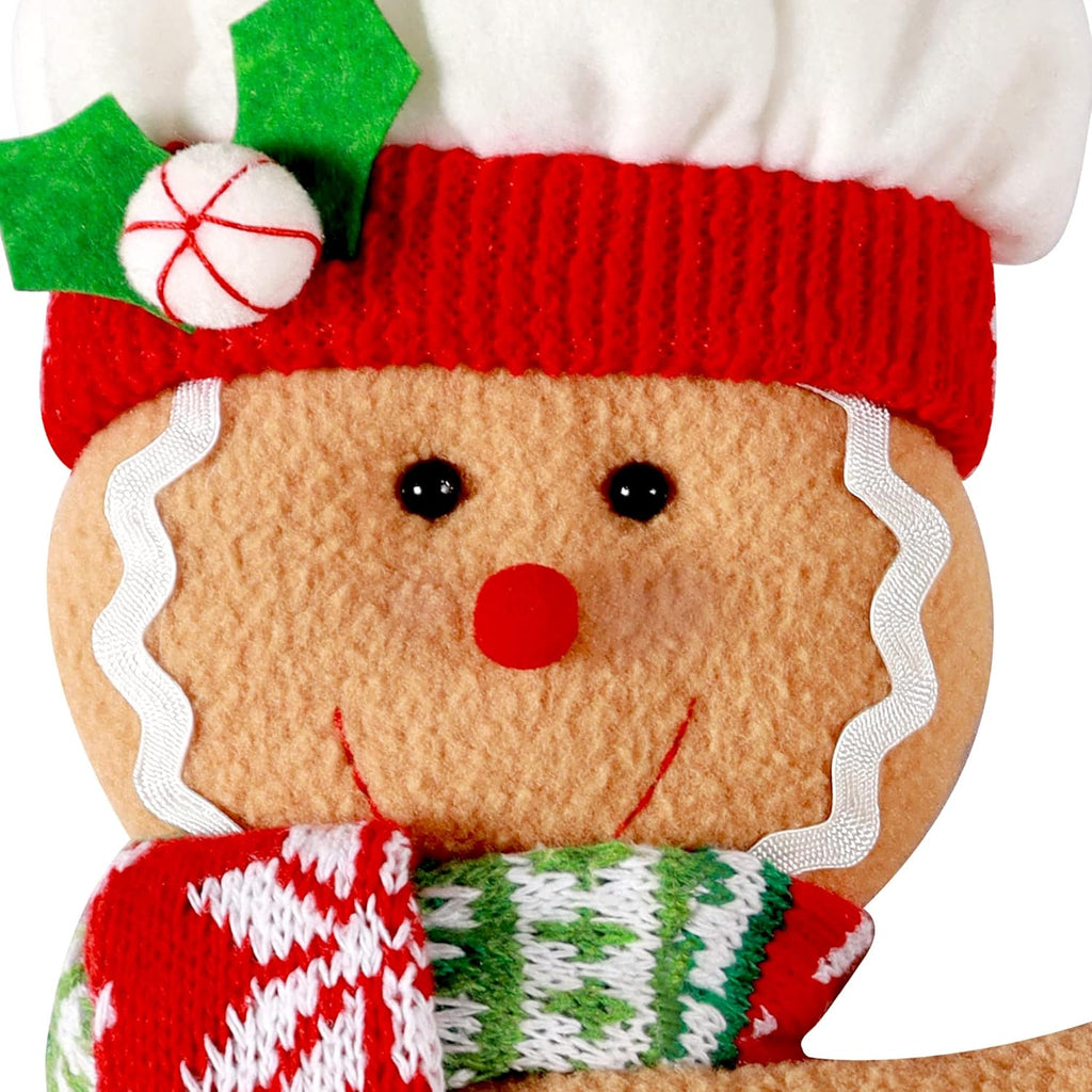 Skiennix Gingerbread Man Christmas Tree Topper - Unique Plush Stuffed Decor in Red & Green