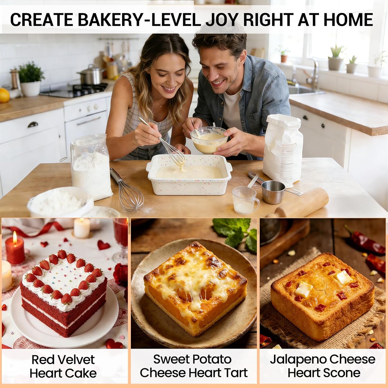 SJ Silicone Square Cake Pan Set - 8 x 8 Inch Nonstick Molds with Metal Reinforced Frame | BPA Free for Cakes, Brownies, and More