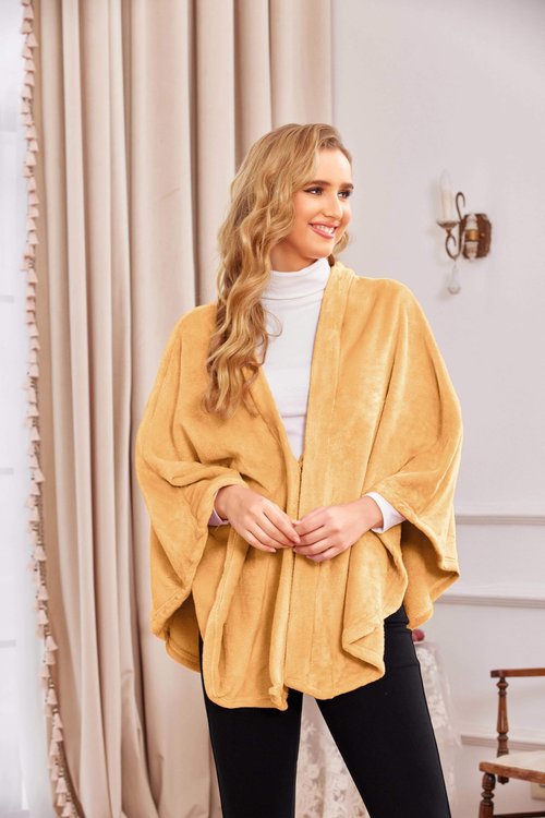 Ekouaer Flannel Faux Poncho for Women Wearable Blanket Lightweigh Blanket Warm TV Shawl Winter Coat Sweater Cape Khiki