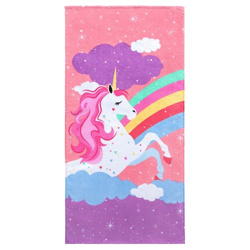 Softerry Rainbow Unicorn Velour Beach Towel for Kids 28in x 55in 100% Cotton (1 Towel 28" x 55", Pink)