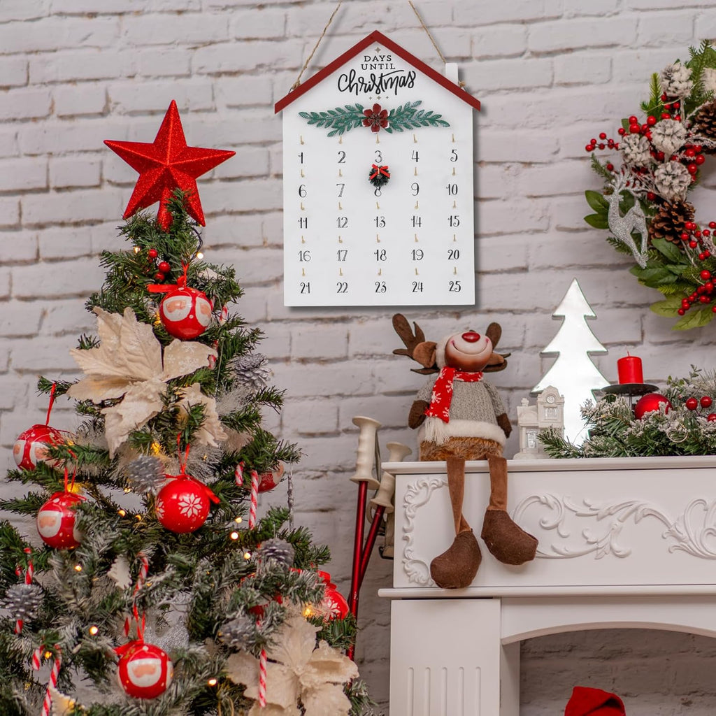 Regine Switzerland Christmas Countdown Calendar - 25 Days Advent Decor | Rustic Wooden Wall Hanging
