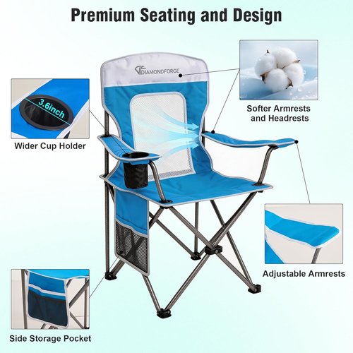 DIAMONDFORGE High Back Camping Chair - Portable Folding Design with Cup Holder & Side Pocket | Supports 300LBS