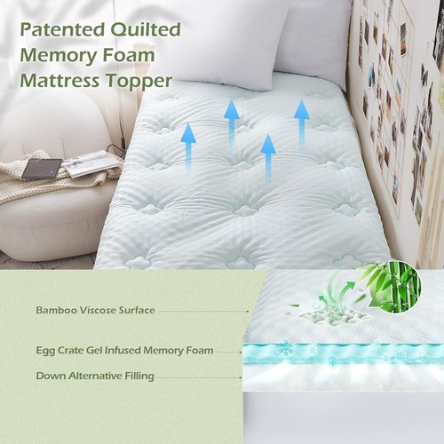 Hansleep Twin Mattress Pad - Memory Foam Topper for Back Pain Relief | Viscose from Bamboo, 39" x 75", White