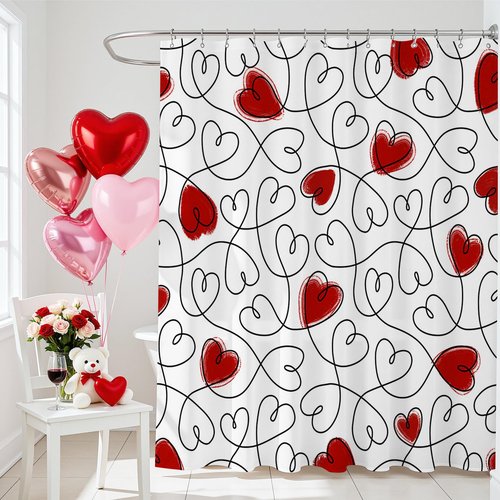 Mocsicka Valentines Day Shower Curtain, Red Heart Bath Curtain for Valentine Bathroom Decor, Waterproof Fabric Shower Curtain for Valentines Gifts for Her, 72 X 72 Inch