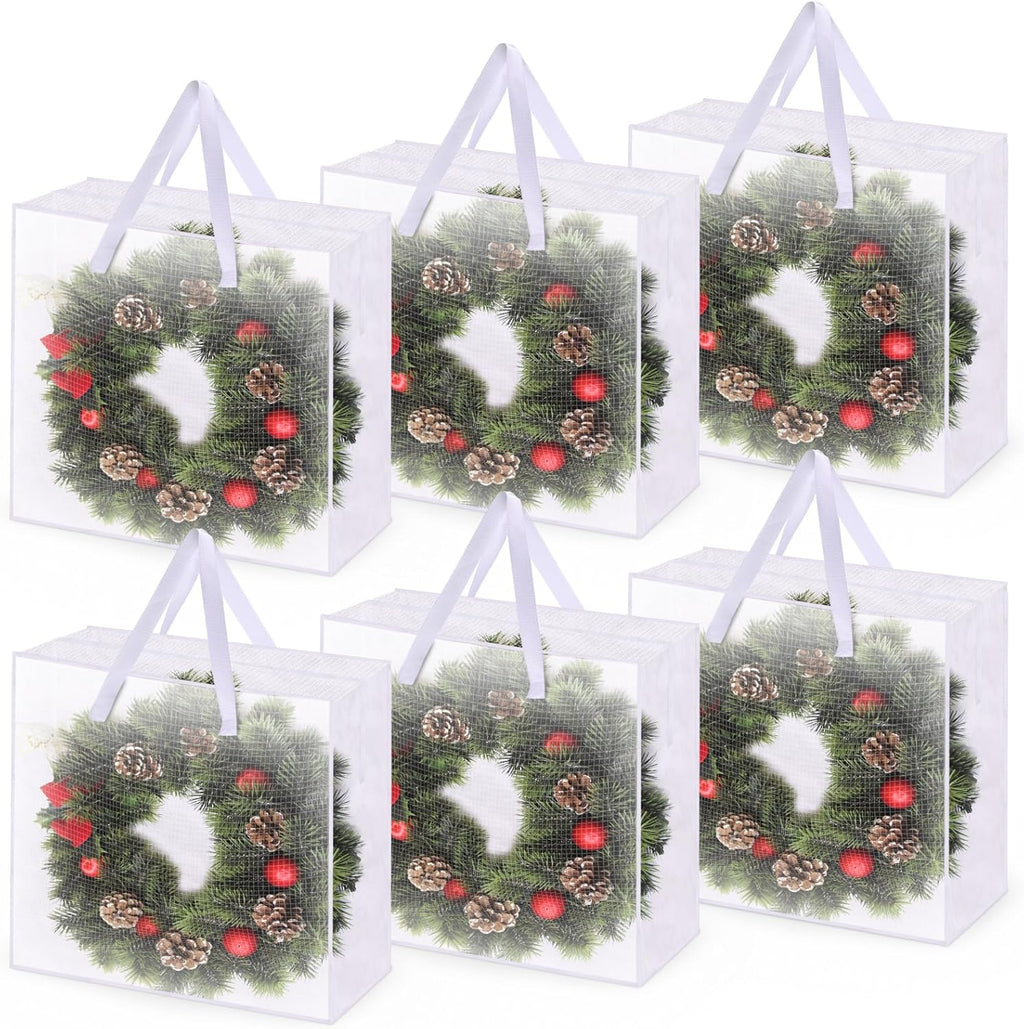 Skiennix 6PCS Christmas Wreath Storage Containers - 25" Clear Bags with Zippers & Handles for Holiday Decor