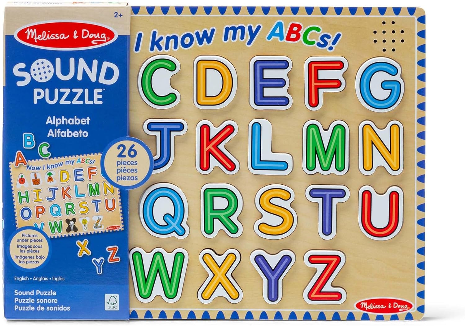 Melissa & Doug Wooden Alphabet Sound Puzzle - Engaging 26-Piece Puzzle with Sound Effects - FSC Certified