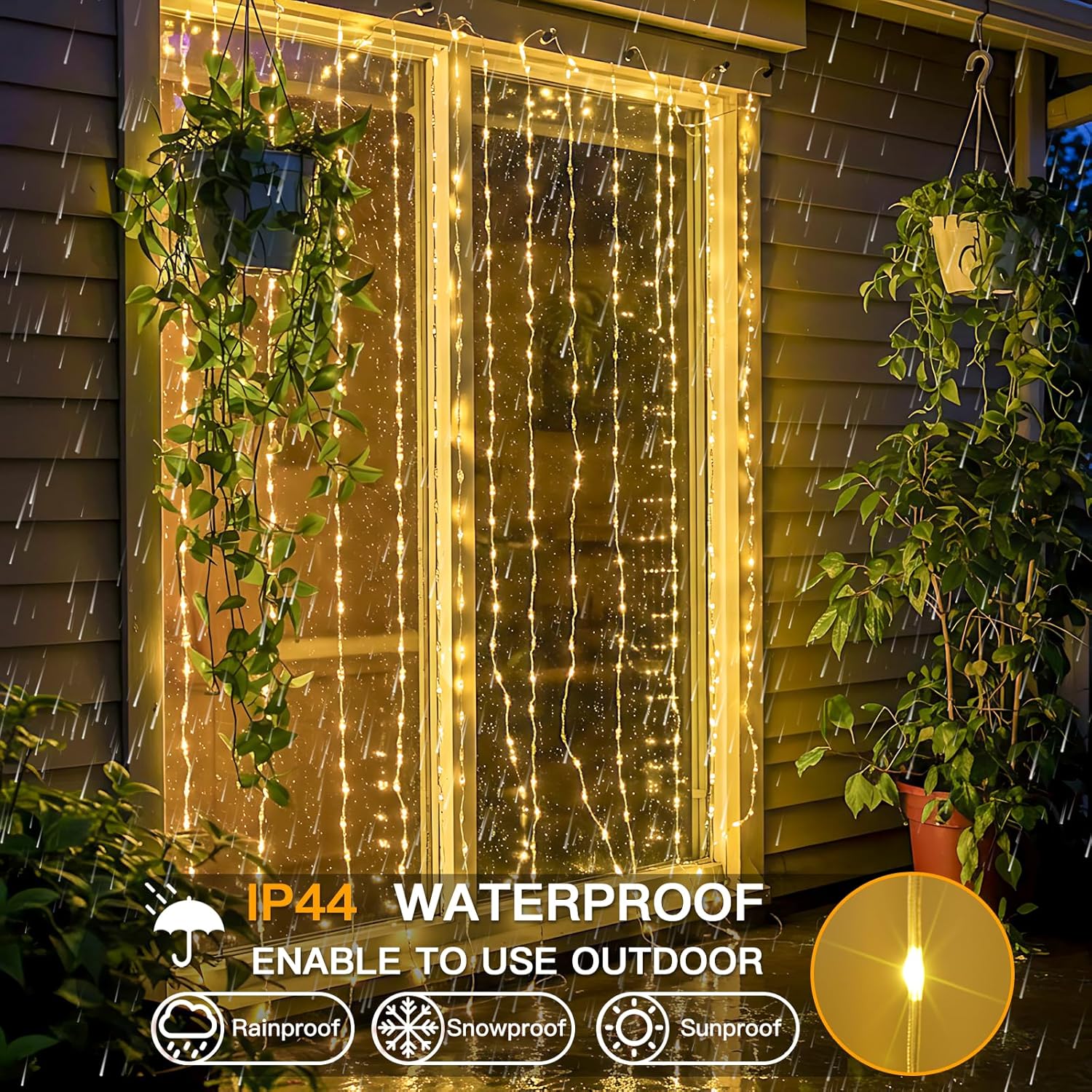 Suddus Tangle-Free Curtain Lights - 200 LED Warm White Hanging Lights | 6.5x6.5ft for Bedroom, Wedding & Party Decor