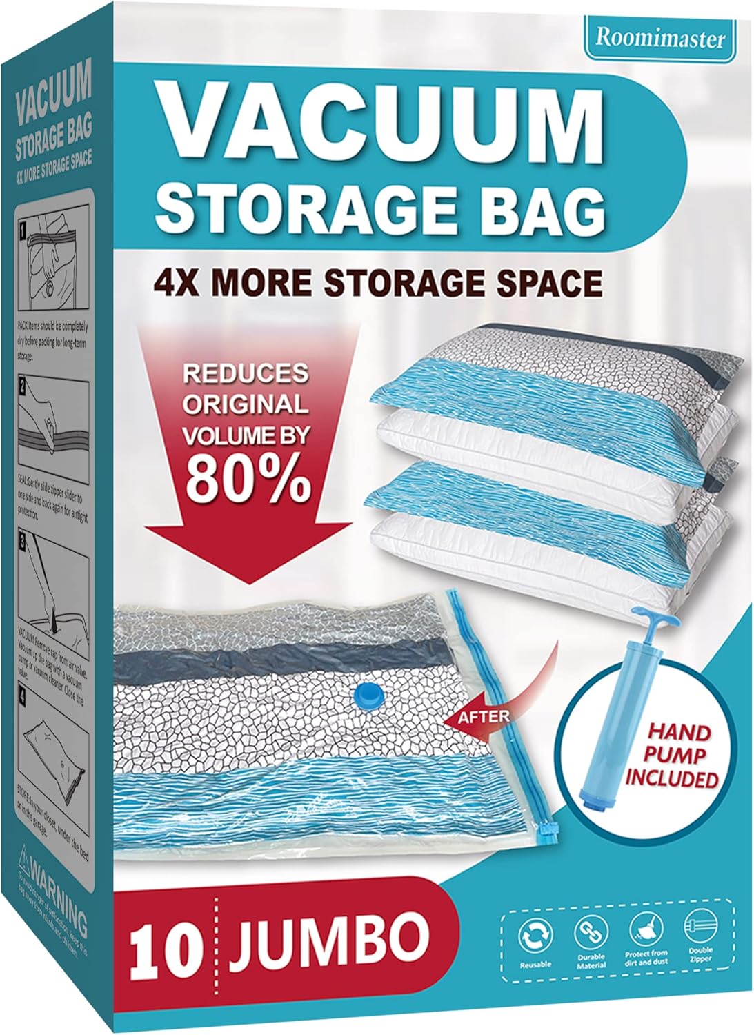 Roomimaster Vacuum Storage Bags - Jumbo Space Saver Bags for Clothing & Bedding | 10-Pack