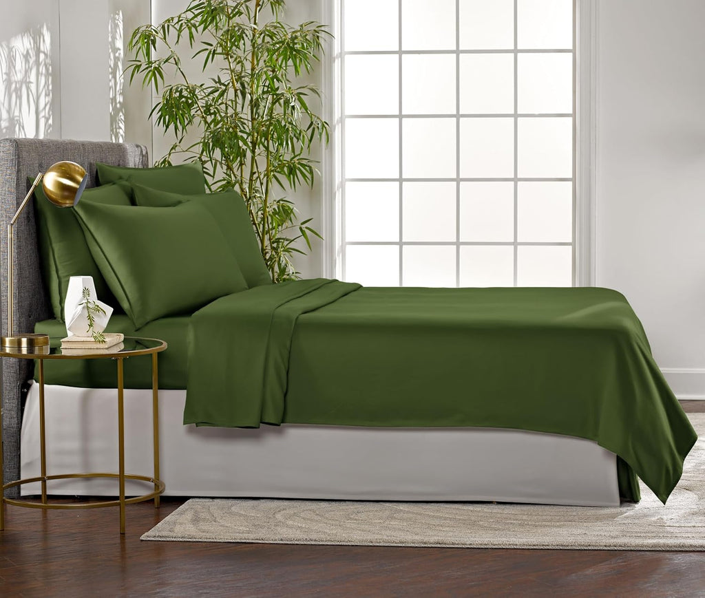 Pure Bamboo King Sheets - Luxuriously Soft & Cooling 100% Organic Viscose Bed Sheet Set | King Size, Pesto Color