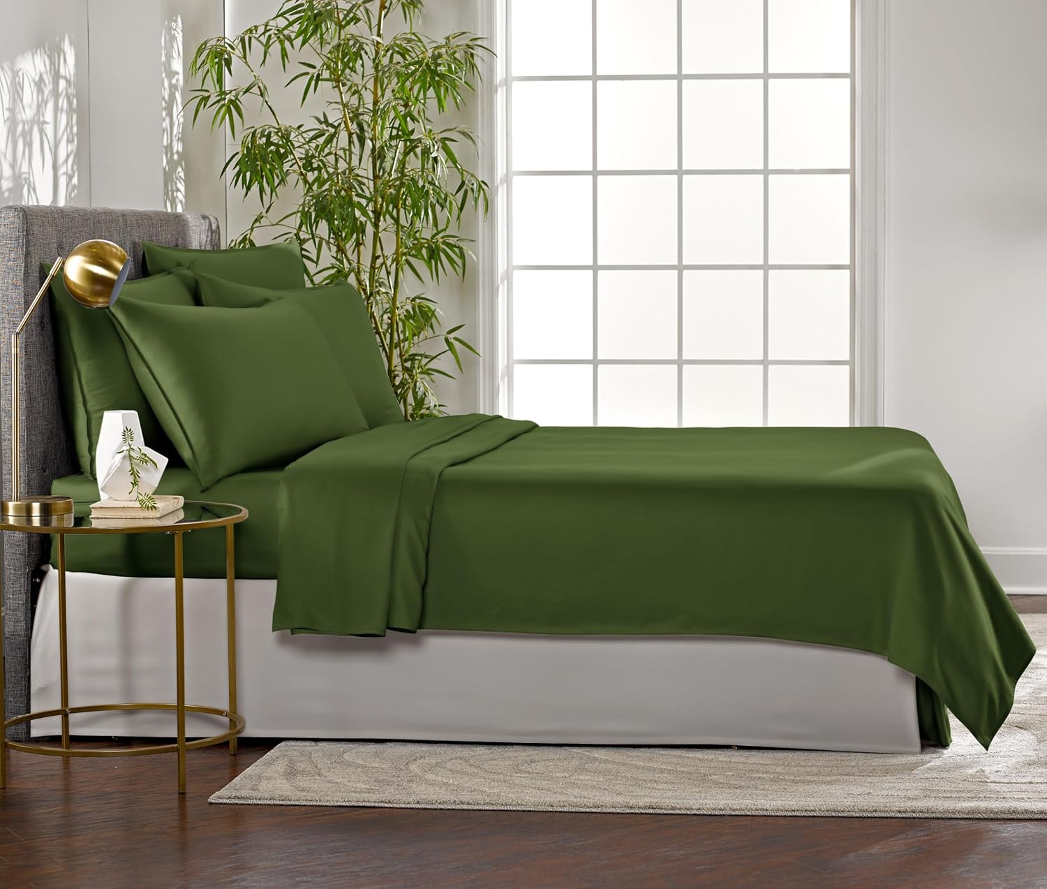 Pure Bamboo King Sheets - Luxuriously Soft & Cooling 100% Organic Viscose Bed Sheet Set | King Size, Pesto Color