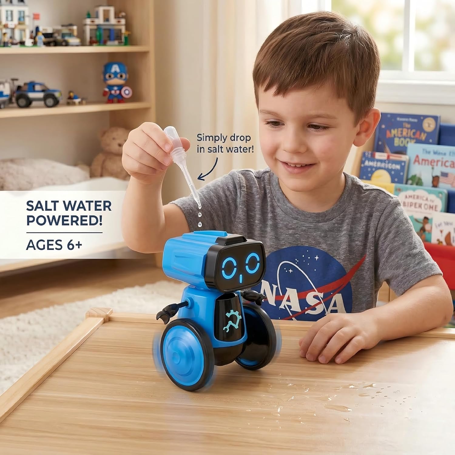 Science Saltwater Robot Kit - DIY STEM Educational Toy for Kids | No Batteries Required, Blue
