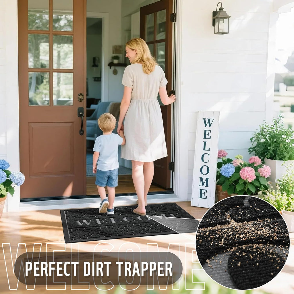 Yimobra Welcome Mat - All-Weather Waterproof Non-Slip Doormat for Indoor/Outdoor Use | 29.5x17, Black