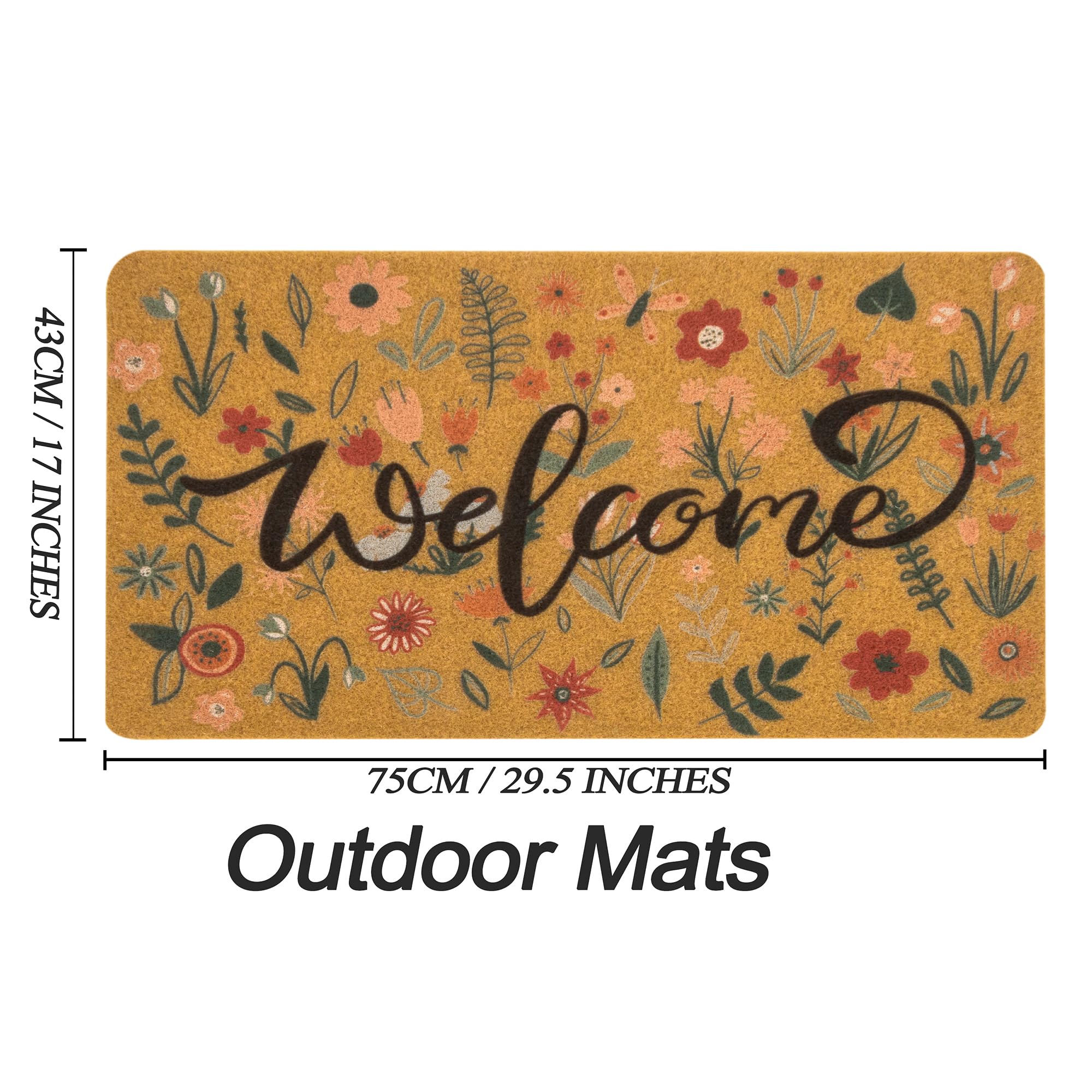 IZUS Floral Welcome-Doormats Front-Door - Spring Flower Home Decor Indoor-Mats Summer Non-Slip Seasonal Doormats 17x29inches