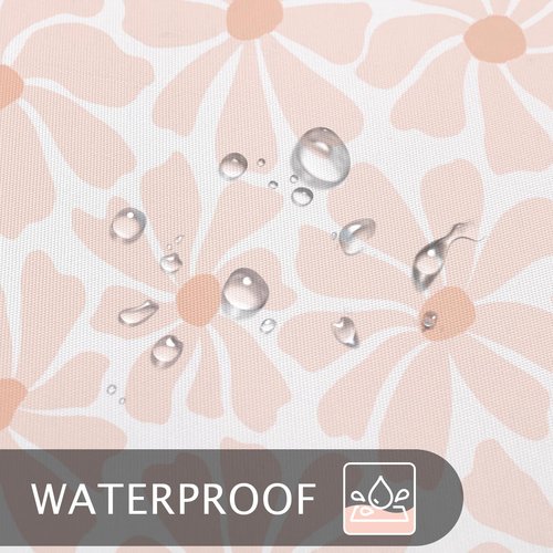 Litabel Blush Pink Daisy Floral Shower Curtain, Boho Spring Flower Shower Curtain for Girly Bathroom, Modern Minimalist White Waterproof Fabric Shower Curtain Set, 72x72 Inch