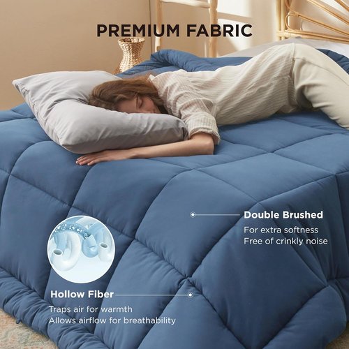Bedsure Comforter Duvet Insert - All-Season Quilted Full Size Blanket, GentleSoft Down Alternative, Dark Slate Blue, 86 x 82 Inches