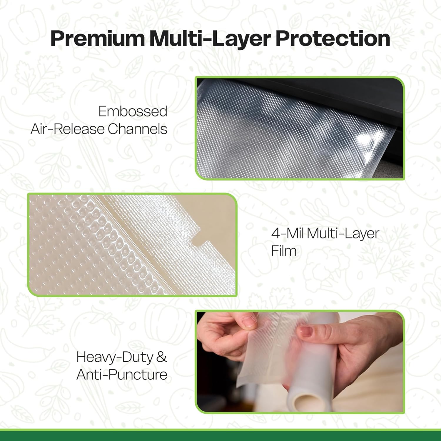 Premium Vacuum Sealer Bag Rolls - Custom Cut Food Storage for Freshness & Meal Prep - 3 Pack (8"x20')
