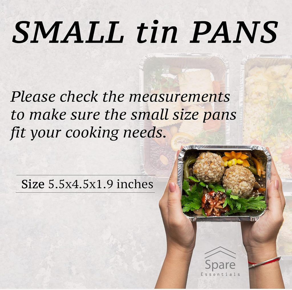 Spare Essentials | 1 Lb Aluminum Foil Pans with Lids - 55 Pack Mini Takeout Containers for Catering & Freezer - 5.5x4.5x1.9