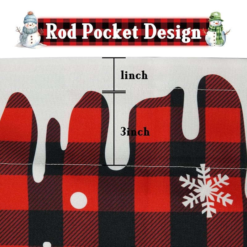 Merry Christmas Kitchen Curtains Set of 3 54x18 Valance + 27.5x36 Panels – Holiday Door & Window Decor