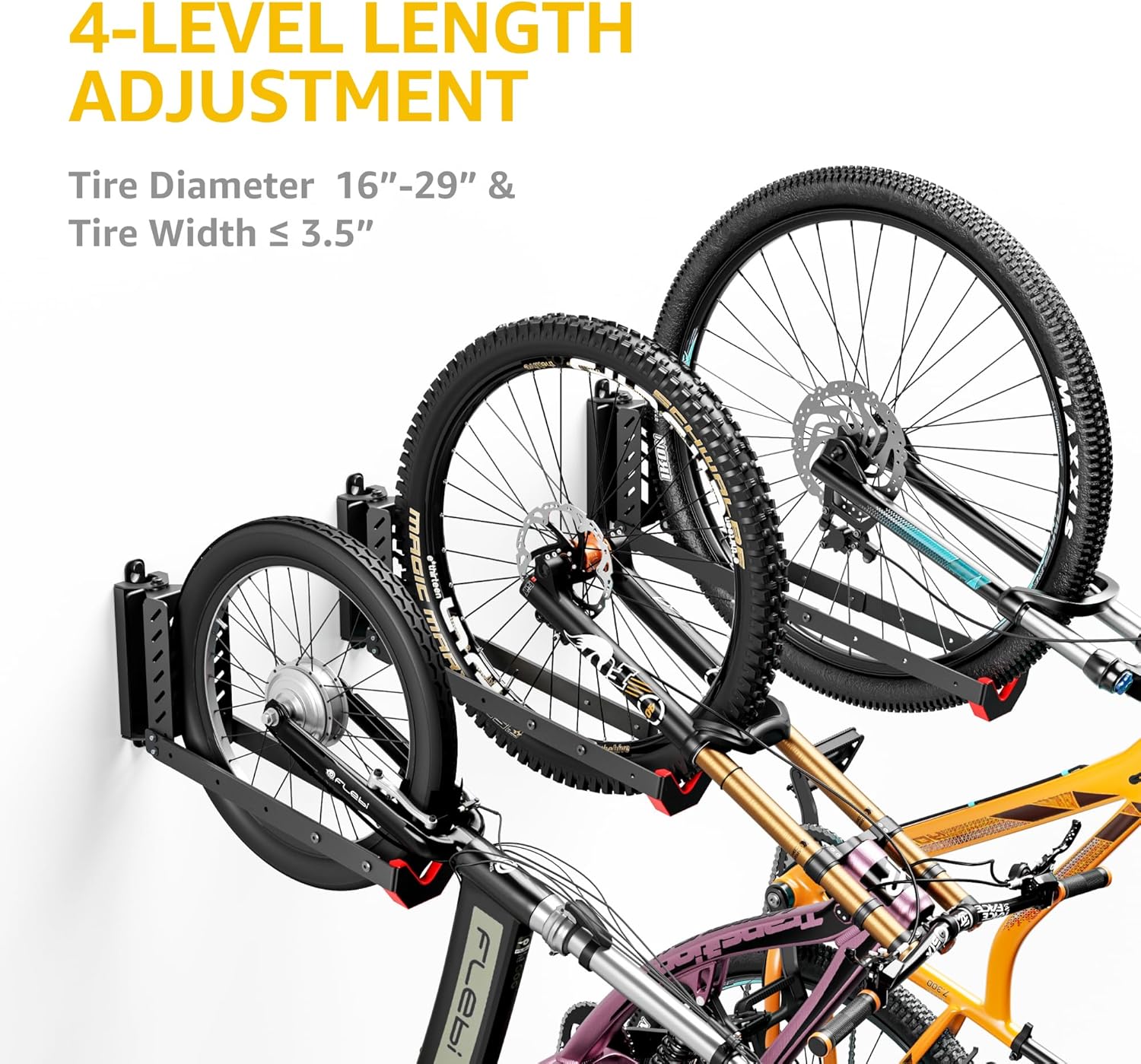 monTEK Swivel Bike Wall Mount - Easy Load & Unload Bike Hanger for Garage | Holds Up to 77 lbs, 4 Pack