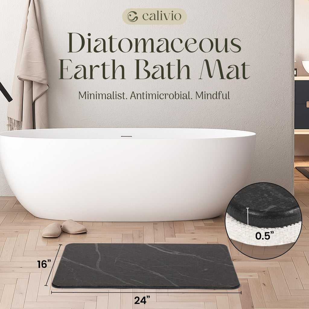 Calivio Quick Dry Shower Stone Bath Mat, Super Absorbent & Non-Slip 24 x 16 Inch Diatomaceous Earth Mat, Durable & Easy to Clean Diatomite Bath Mat for Bathroom Floor/Kitchen (Charcoal)