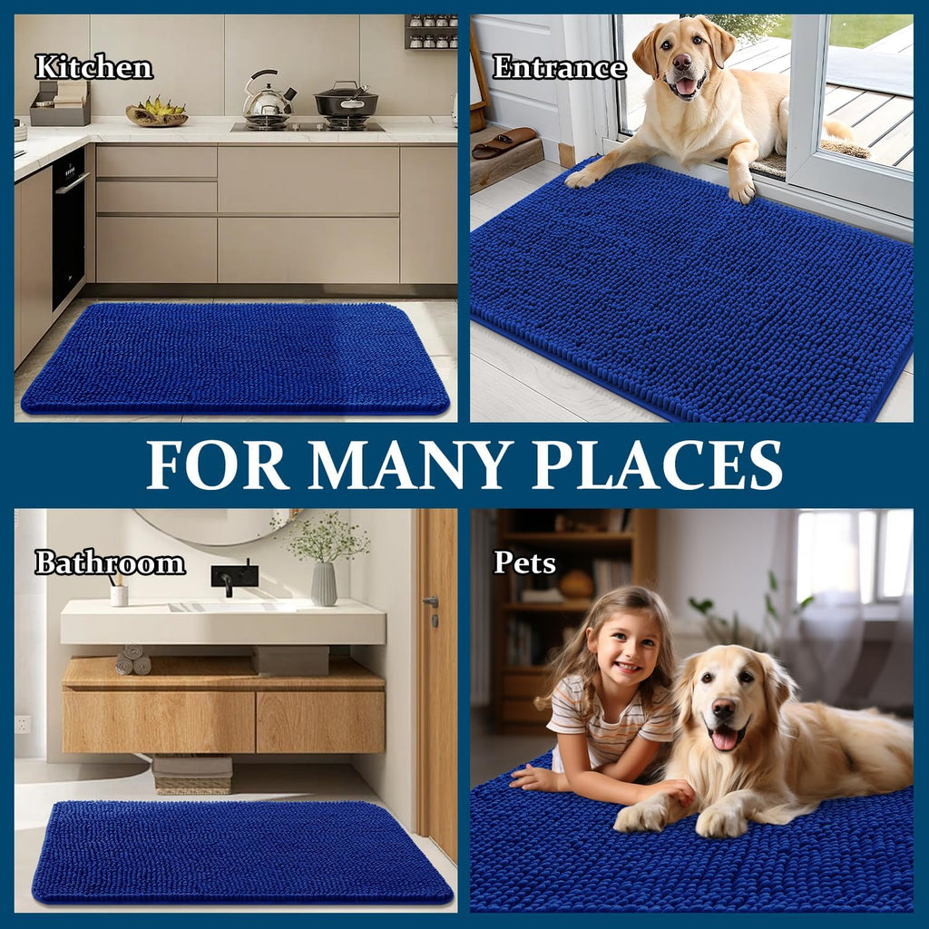 OLANLY Dog Door Mat - Absorbent Non-Slip Washable Doormat for Muddy Paws | 50x30 Royal Blue