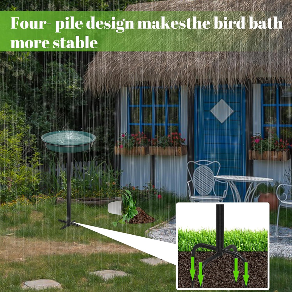 Skiennix Freestanding Birdbath - Outdoor Garden Bird Feeder Bowl with Metal Stake & Detachable Spa Design - 35.5 In